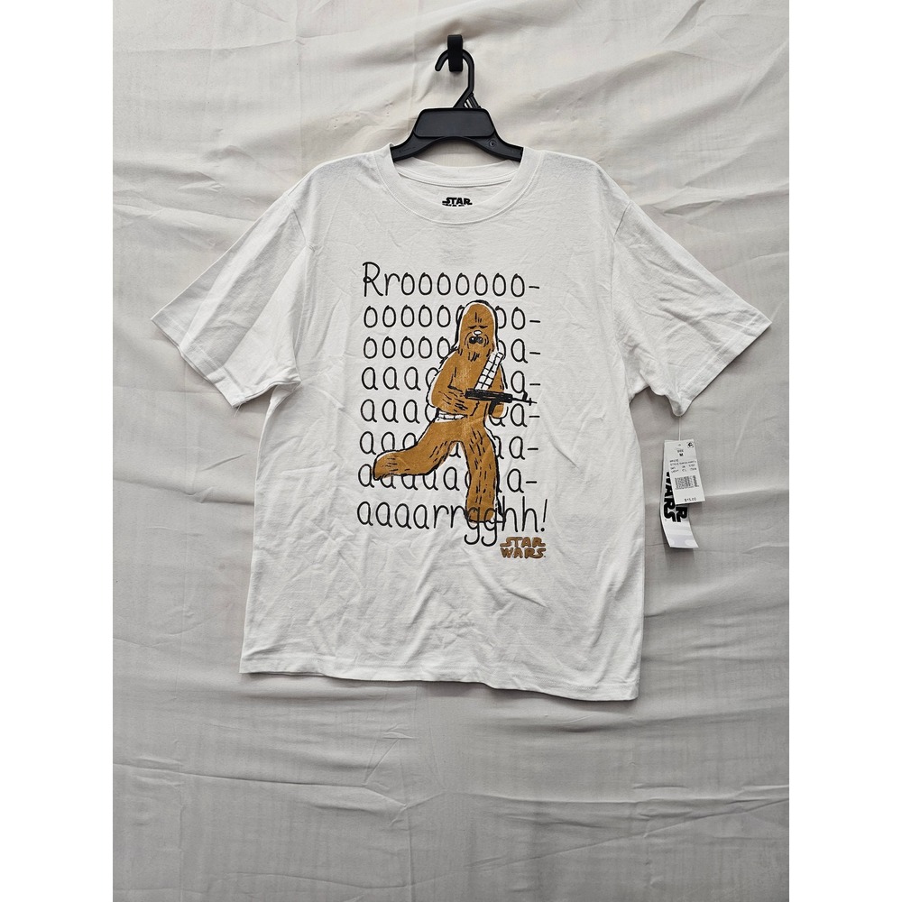 Star Wars Mens Chewbacca Graphic T-Shirt White Cotton Casual Size Medium